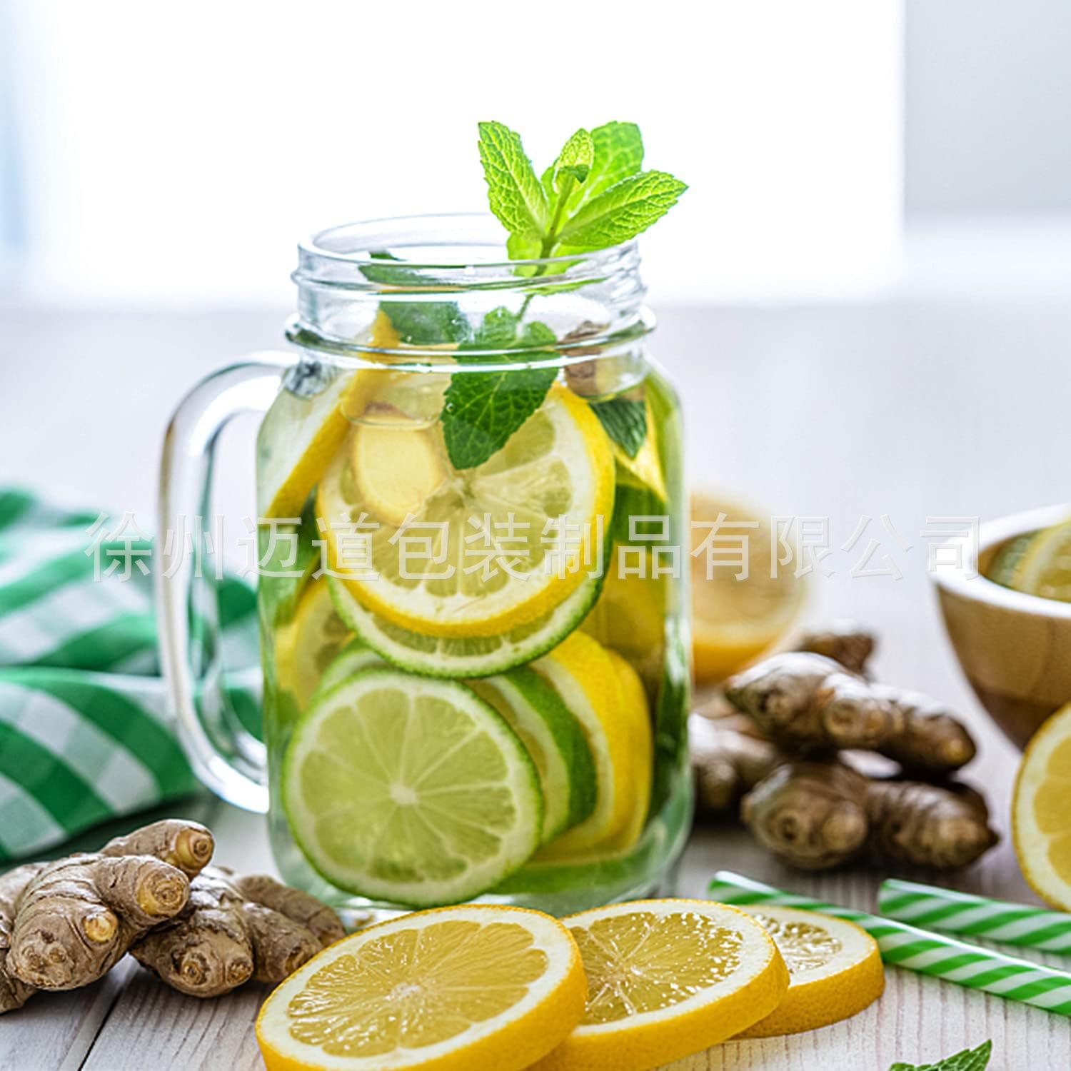 16oz带手柄梅森玻璃密封罐 跨境分装瓶 饮品玻璃瓶批发