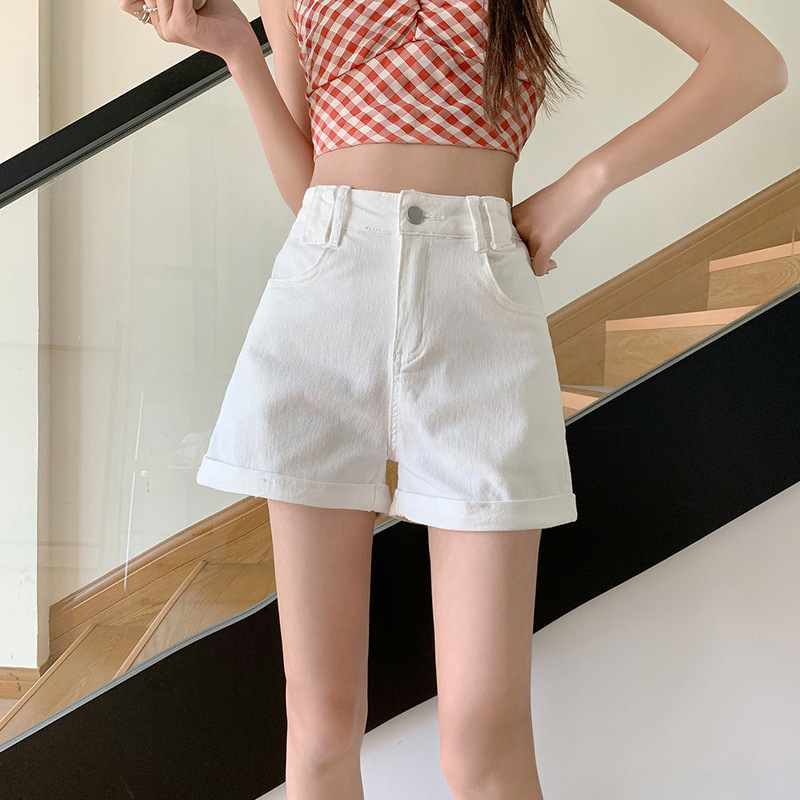 2024 Dirty Pink Denim Shorts Women's 2024 Summer New High Waist Slim Curl A- Shown Hot Pants