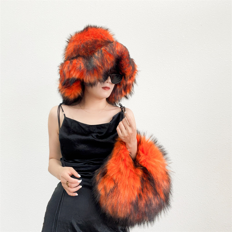 Women's Bags raccoon fur ball bag plush personality punk style Y2K hot girl handbag_voghion.com