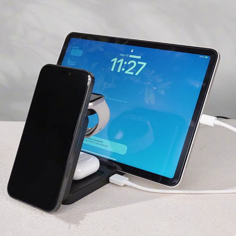 国境を越えた新製品折りたたみ磁気 5 イン 1 ワイヤレス充電器 USB18W 高速充電多機能携帯電話時計ホルダー|undefined