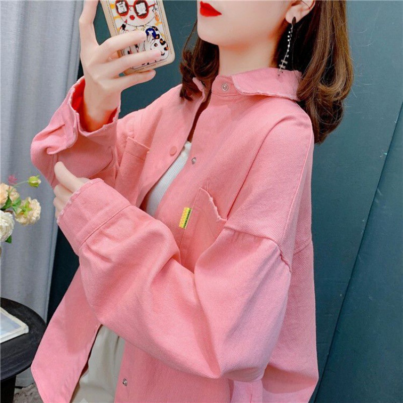 Candy Color Autumn Top Women's Explosive Shirt Denim Jacket Women's Autumn Outer Wear Loose Large Size Long Sleeve Top for Women