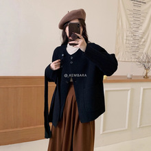 针织围巾廓形短外套大衣2025小个子小香风无领女秋冬羊毛绒外套