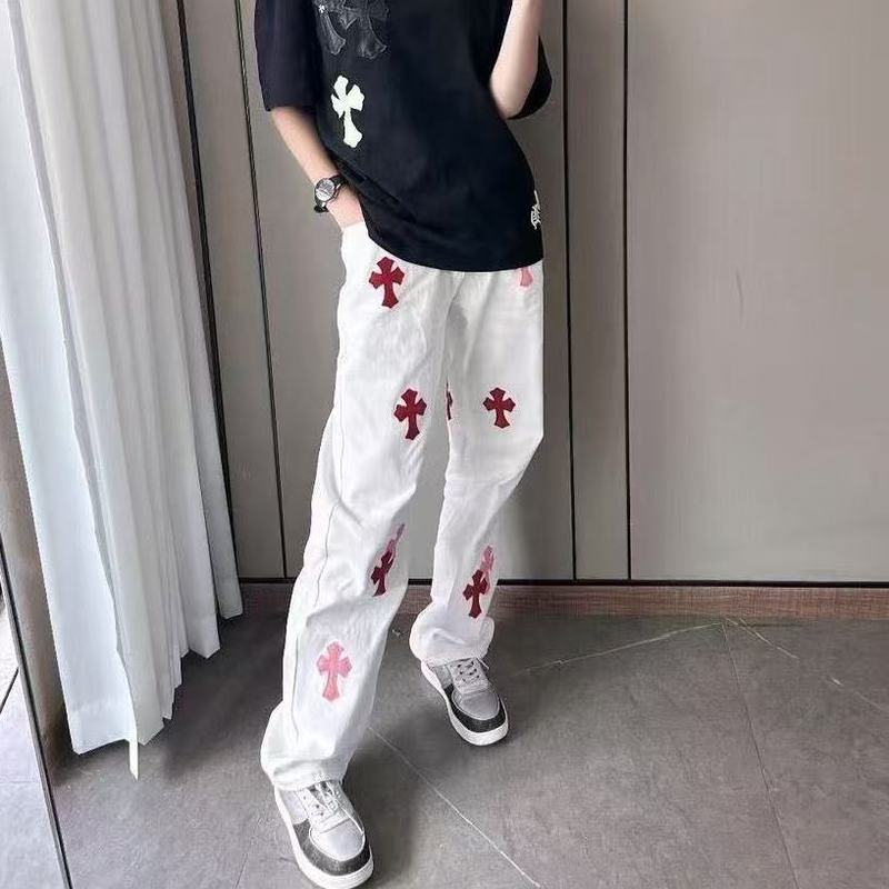 男女同款牛仔裤美式新款CH克罗十字架贴皮长裤宽松直筒百搭爆款25|undefined