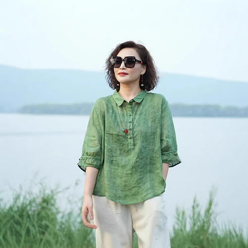 High-end women's brocade lapel shirt, stylish retro women's sleeveless blouses, slimming, meat-hiding, thin version of small tops