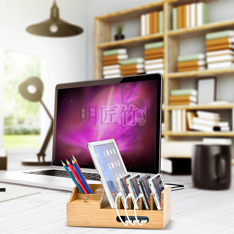 Bamboo desktop storage box fashion simple plug-in power storage bracket desktop crafts source manufacturers