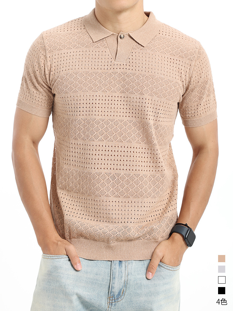 Hombres de verano nuevo hombre agujero jersey polo hombre delgado transpirable cool casual camisa de manga corta