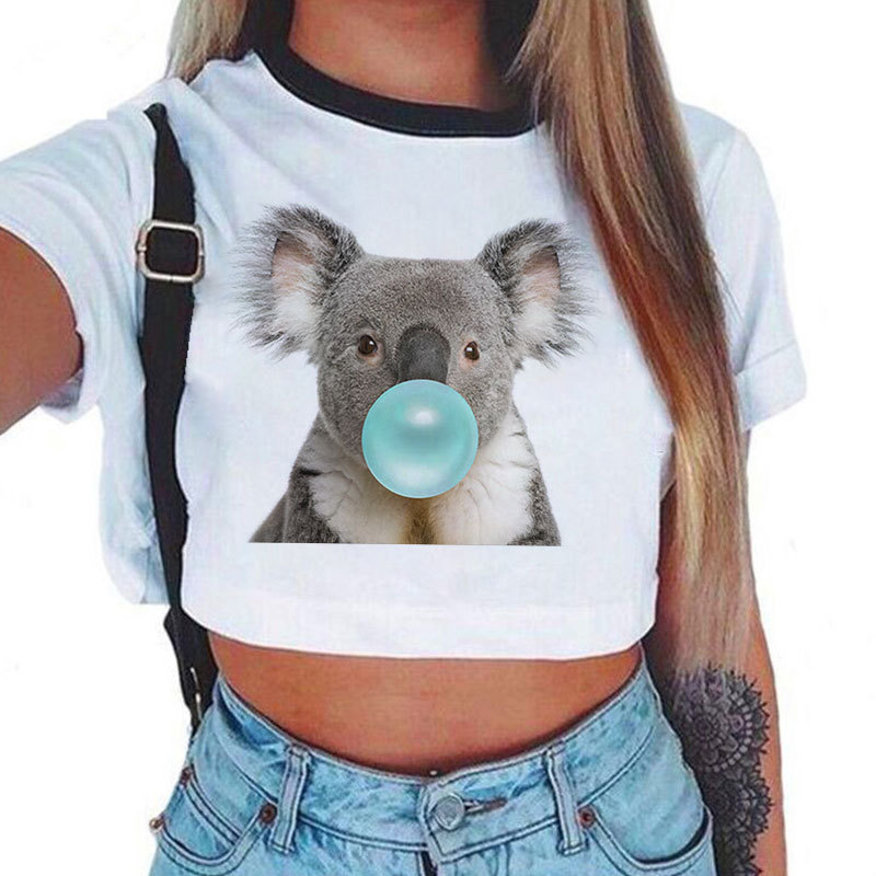 Bubbles Animal Women Crop Top 吹泡泡的考拉可爱小动物露脐T恤