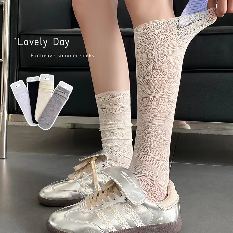 Summer Thin Solid Color Hollow-Out Slouch Socks Lace Calf Socks Slimming Socks Niche Retro Versatile Socks Summer Thin Solid Color Hollow-Out Slouch Socks Lace Calf Socks Slimming Socks Niche Retro Versatile Socks