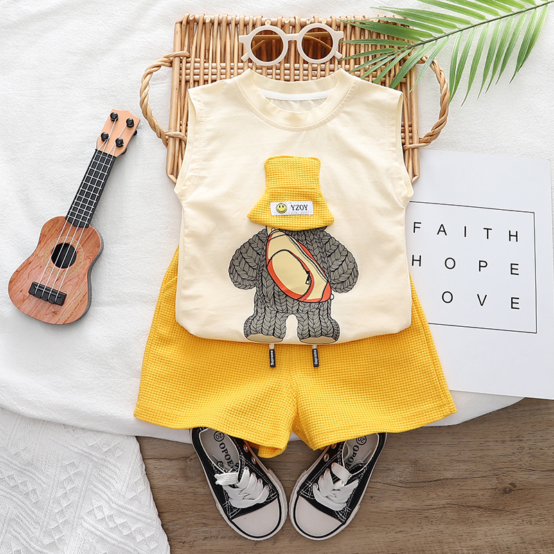208g Weight Kids Clothing Sets Children's Clothing Type Sleeveless Sleeve Length Cotton Fabric Type Pants Sets Sets Type 2 Pieces Set Quantity Daily Occasion U Neck Neckline Regular Fit Fit Type Cartoon Pattern Summer Season Boy'S Gender Cute Style Cute Cartoon Cotton Boys Clothing Sets 7