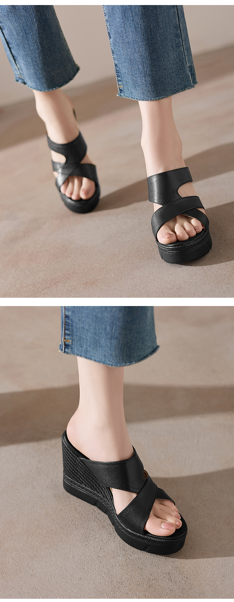 Sandal cao gót nữ hở mũi đế xuồng 10 cm — đen chi tiết 6