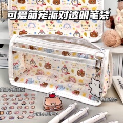 新品オリジナルアニマルクリアトライアングルペンバッグins高颜値大容量防水学生文房具収纳袋