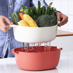 Stylish Double-Layer Drain Basket with Handle, Multi-Purpose Colorful Storage Basket with Star Pattern, Household Kitchen Vegetable Drain Basket
