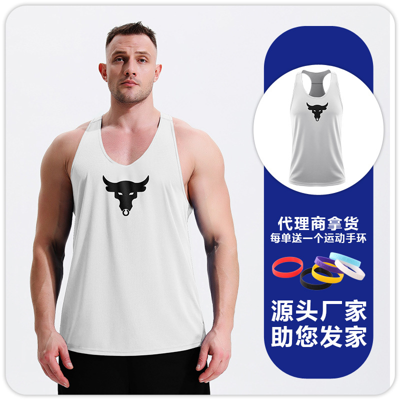 Hombres fitness entrenamiento muscular suelto I-Bull impresión mesh deportivo culturismo casual chaleco de hombro sin mangas