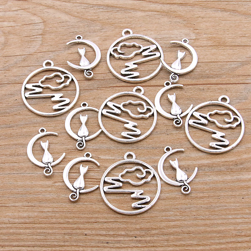 2 DIY zinc alloy jewelry animal kitten pendant round hollow charm jewelry bag mobile phone accessories