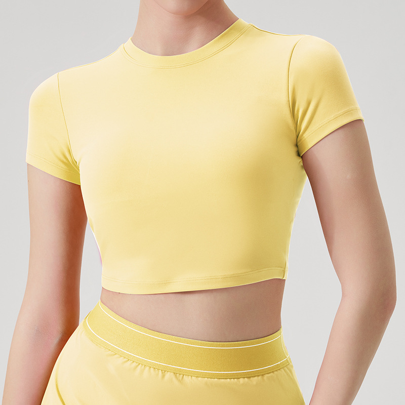 Cross-Border New Sports Vest T-Shirt Quick-Drying Yoga Wear Short-Sleeved Sports Tops Outdoor Yoga Tops Fitness Wear