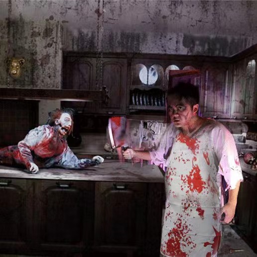 Disposición de escenas de comercio electrónico transfronterizo delantal de sangre de Halloween cosplay zombie carnicero manchas de sangre delantal manto de mesa