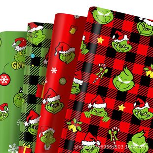 Wz023 Plaid Grinch Christmas Gift Decorative Paper Party Gift Box Decorative Outer Wrapping Paper