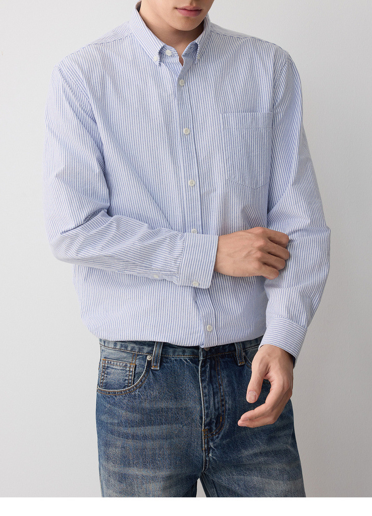 Áo sơ mi nam Oxford sọc xanh dài tay cotton — sọc xanh chi tiết 18