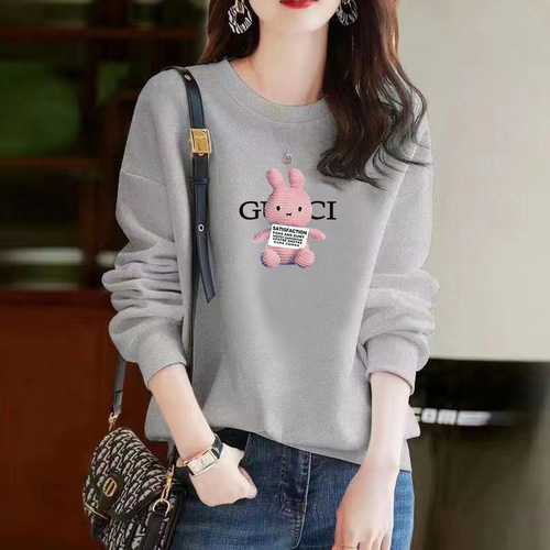 Round neck spring and autumn large size women's loose base shirt versatile new stylish medium length long sleeve top trendy
