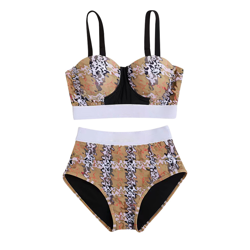 Europe and the United States split swimsuit with steel support hard bag high waist swimsuit bikini foreign trade with tag one can be issued