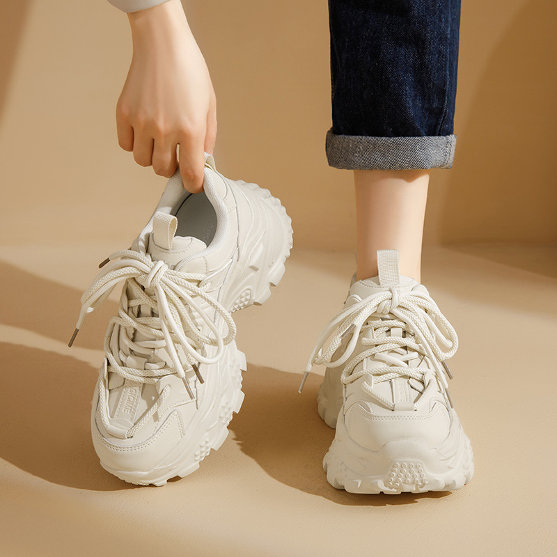 Zapatos Deportivos de Suela Gruesa Estilo Papá para Mujer, Estilo Universitario, Primavera 2026, Color Blanco, Casuales para Correr.