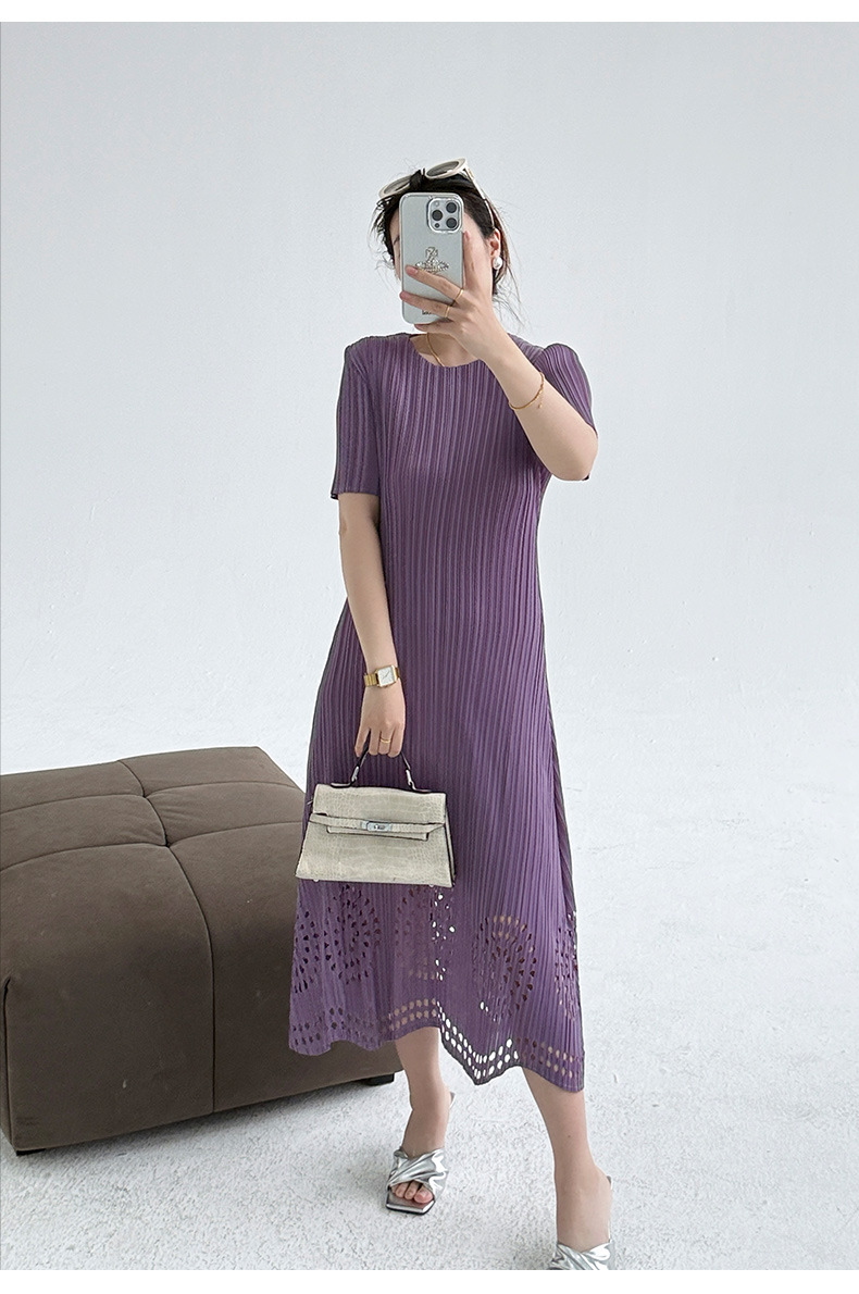 Váy maxi xếp ly đốt hoa tay ngắn phong cách Pháp — Màu xanh da trời chi tiết 16