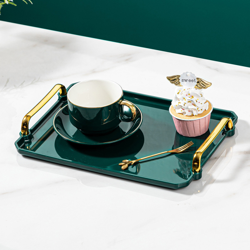 Rectangular Tea Cup Plastic Plate Ins Snack Fruit Snack Dinner Plate Advanced Sense Light Luxury High-end Tray Household Rectangular Tea Cup Plastic Plate Ins Snack Fruit Snack Dinner Plate Advanced Sense Light Luxury High-end Tray Household