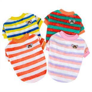 Pet clothes autumn and winter rainbow striped small velvet clothes cute warm teddy cat clothing pet supplies wholesale