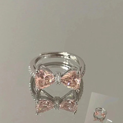 Pink Zirconia Butterfly Knot Ring for Women, Instagram Trendy, Unique Design, Cool Style, Index Finger Ring, Fashionable and Personalized Finger Ring