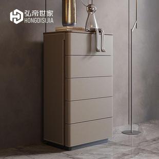 Minimalist Saddle Leather Chest of Drawers Modern Nordic Bedroom Storage Drawer Cabinet Solid Wood Storage Cabinet Light Luxury Bedside Cabinet
