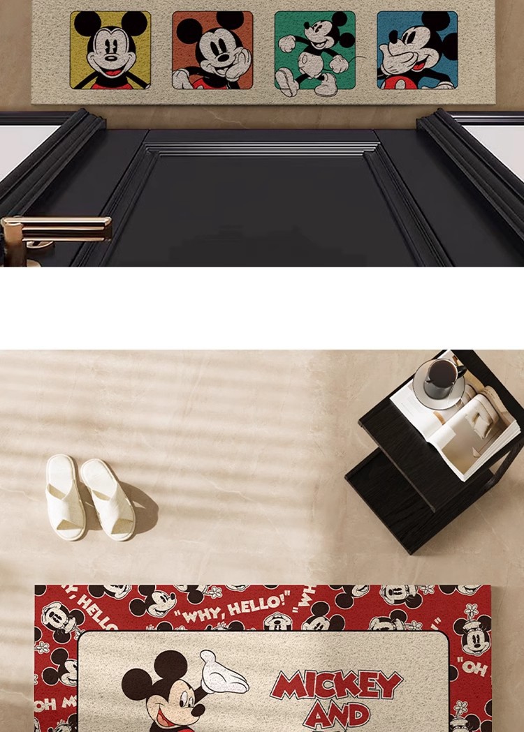 Mickey Cartoon Entrance Door Silk Circle Floor Mat, Entrance Door Mat, Stain-Resistant and Easy to Care For, Entrance Door Carpet Can Be Cut