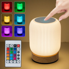 新型リモコンタッチ木目電気スタンド寝室ベッドサイドランプ小夜灯ラケットRGBカラフルな雰囲気ランプアマゾン