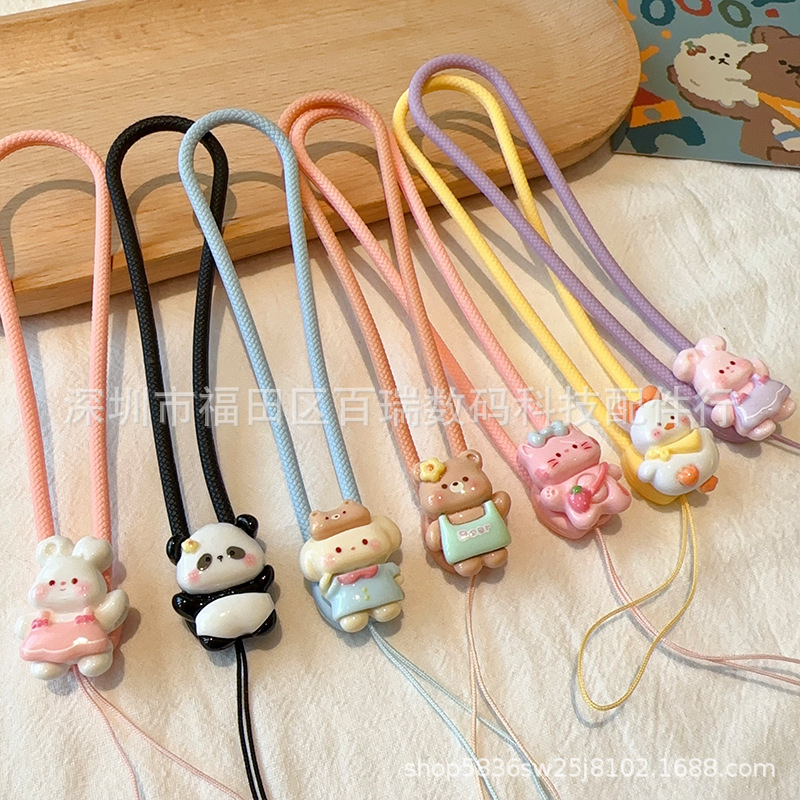 Cute Red Panda Rabbit Mobile Phone Lanyard Little Couple Cartoon Wrist Rope Anti-fall ins Style Pendant Anti-slip