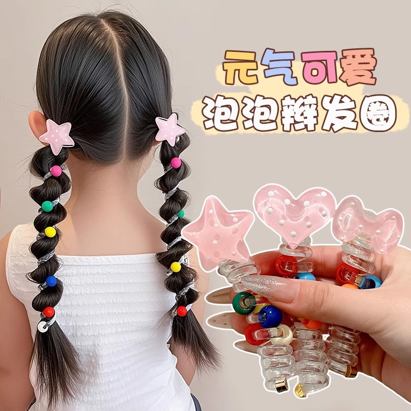 Niñas trenzando artefacto estrella burbuja trenza 2025 nuevo cable telefónico de alta elasticidad bucle de cabello correa de cola de caballo baja cuerda de cabeza
