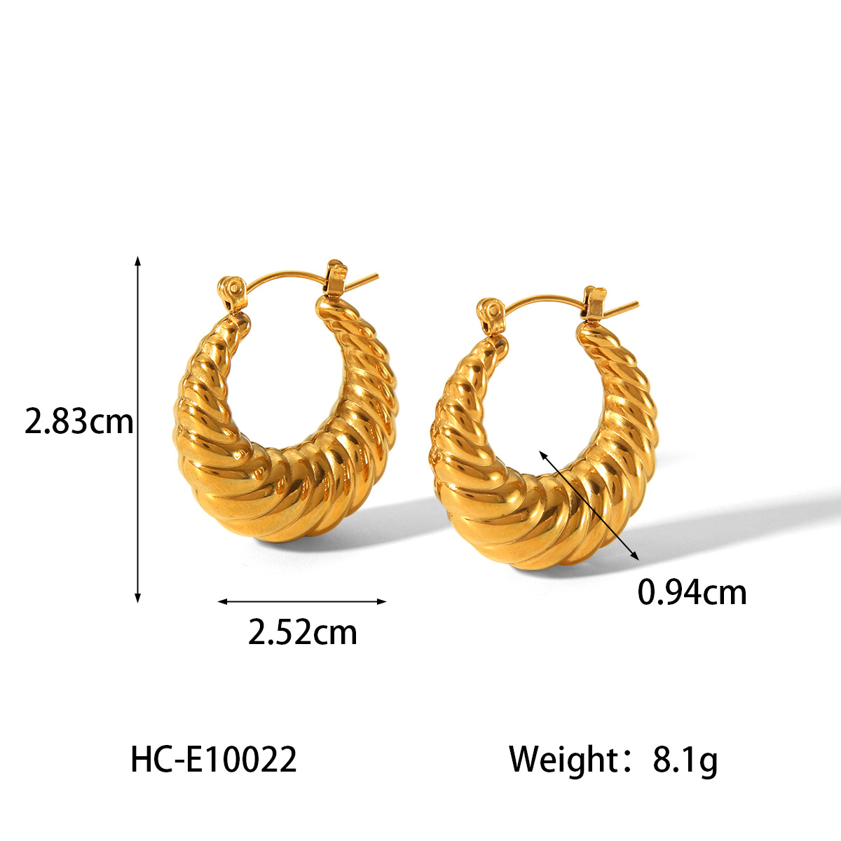 INS Europa y los Estados Unidos con aretes huecos de acero de titanio de oro de 18 quilates de acero inoxidable diseño de cuerpo de camarón croissant inswind