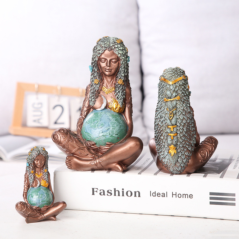 440g Weight Indoor Occasion Synthetic Resin Material Human Pattern Fashion Style Mother Earth Statue Resin Craft Ornament Desktop Decoration Wholesale 3