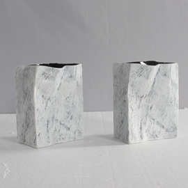 北欧简约奶油皱褶纸袋花瓶摆件插花水培鲜花客厅餐厅装饰手工陶瓷