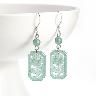 Natural A goods jade blue water rose earrings S925 silver set ice jade stone personality women's earrings earrings