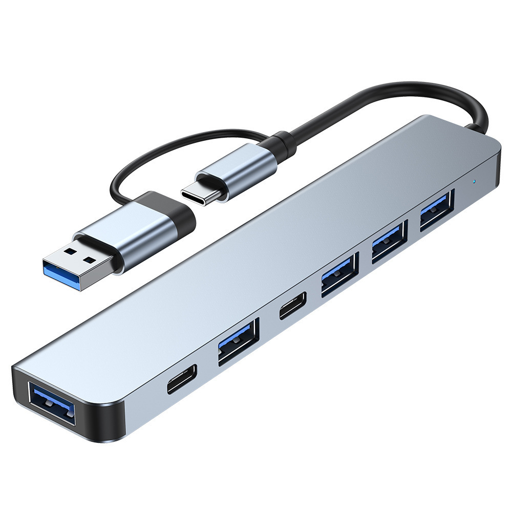 [7-in-1] dual-head powered high-speed 7-port usb+typec