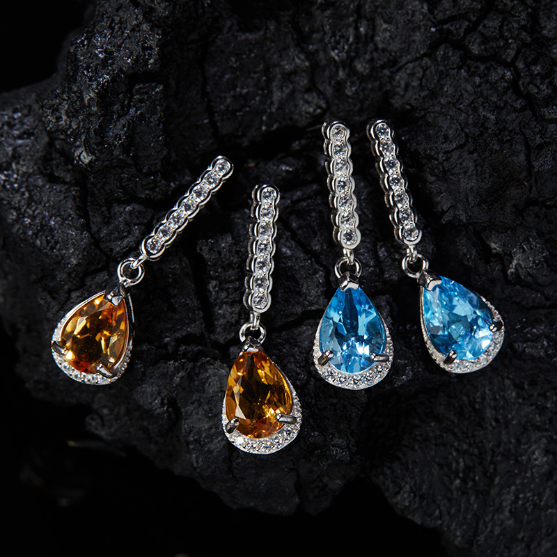 925 Sterling Silver Topaz Crystal Geometric Drop Earrings display picture 14