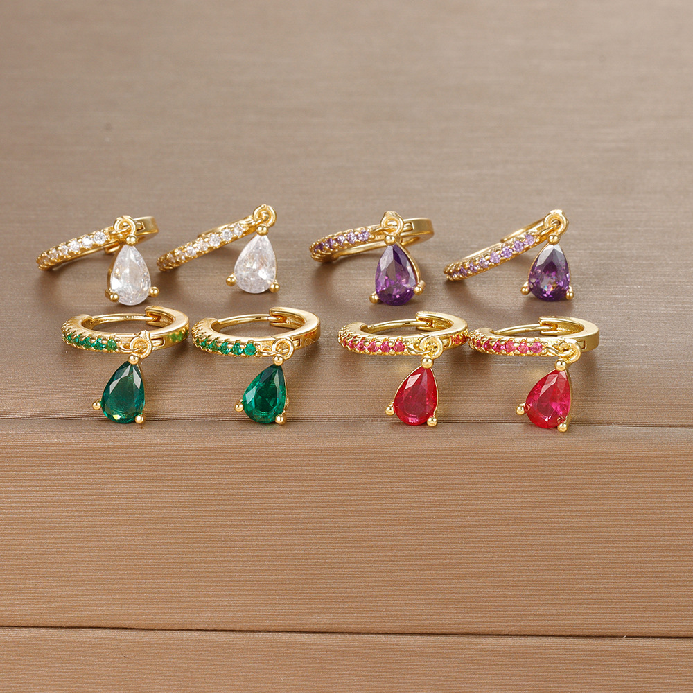 8g Weight 925 Sterling Silver Ear Needle Material Zircon Inlay Material Drop Earrings Classification 1 Pair Quantity Daily, Street Occasion Copper Material Water Droplets Pattern Women's Gender Plating, Inlay Design IG Style, Shiny Style 1 Pair IG Style Shiny Water Droplets Plating Inlay Copper Zircon Drop Earrings 无