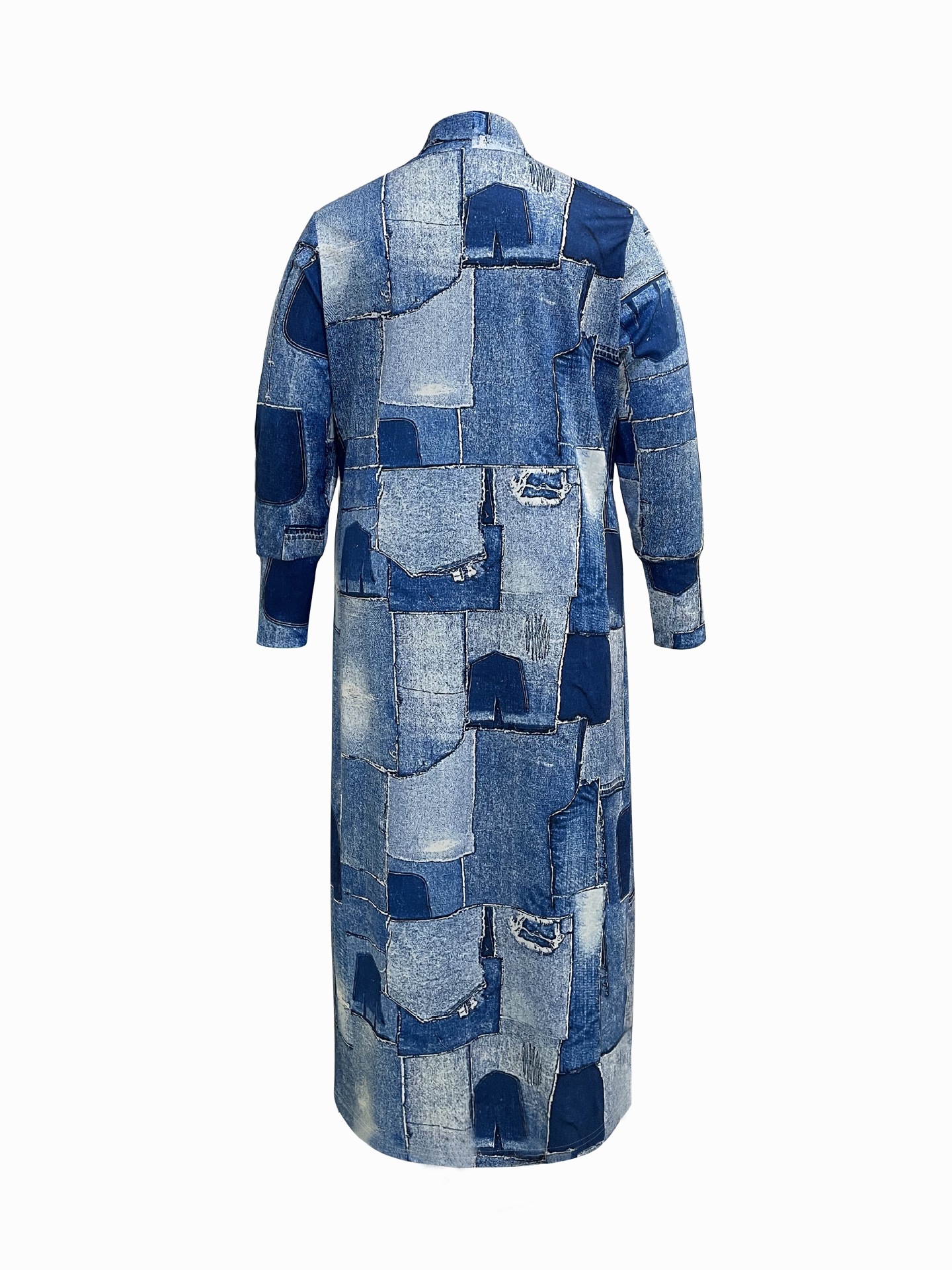 Giacca a vento lunga con stampa denim da donna taglie forti_voghion.com