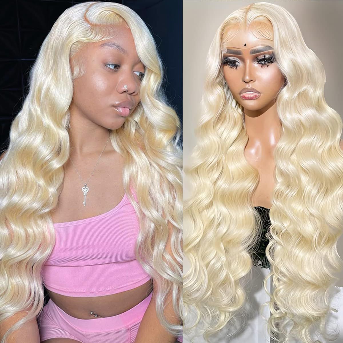 Peruca feminina longa e ondulada com acabamento em renda, design antifricção, extensões de cabelo sintético populares._voghion.com