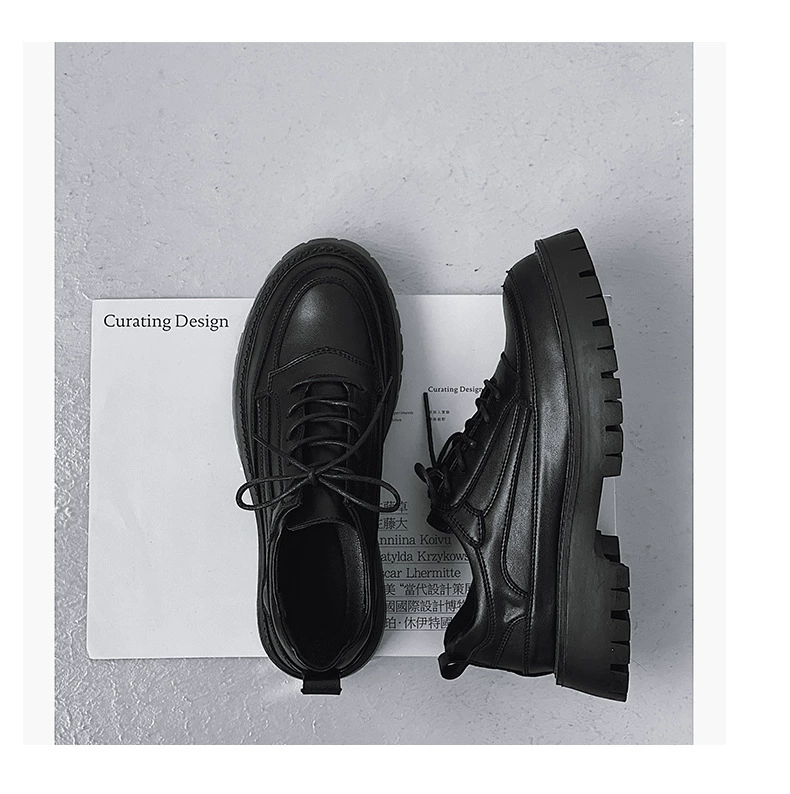 Универсальный костюм для молодых мужчин из воловьей кожи в Корейском стиле, повседневная обувь, деловая Маленькая кожаная обувь, британская черная кожаная обувь на платформе