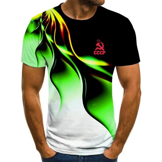 Colorido halo 3D impresión digital spot 2024 moda casual suelto cuello redondo manga corta transpirable camiseta para hombre