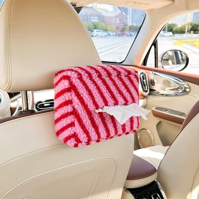 New Car Tissue Box, Car tissue box/set - moon-velvet-striped-tissue-box-rose-red-twill