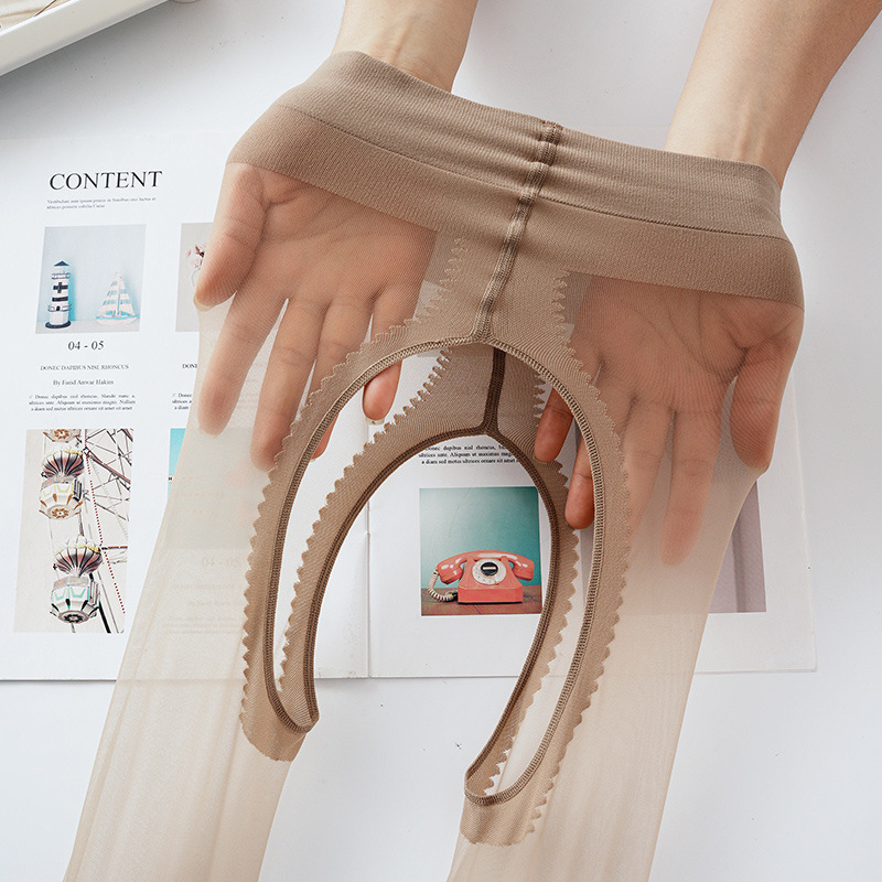 No Need to Take Off Stockings, Summer Ultra-Thin Women's Pure Desire Sexy Black Stockings, Anti-Snagging, Invisible, Crotchless Pantyhose