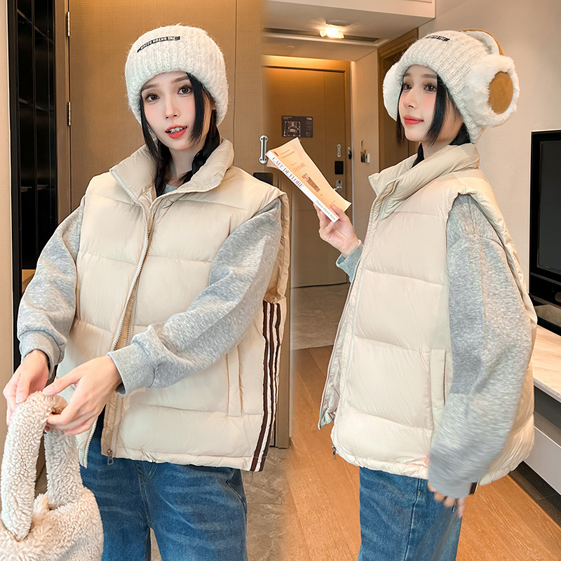 2025 otoño y invierno chaleco de algodón de pluma mujer ropa exterior holgada estilo europeo de la universidad chaleco chaleco de clip de caballo chaqueta image 2