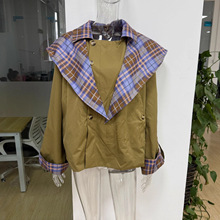 跨境美式2025秋季冬季新款女装纽扣双面穿百搭宽松风衣外套小个子