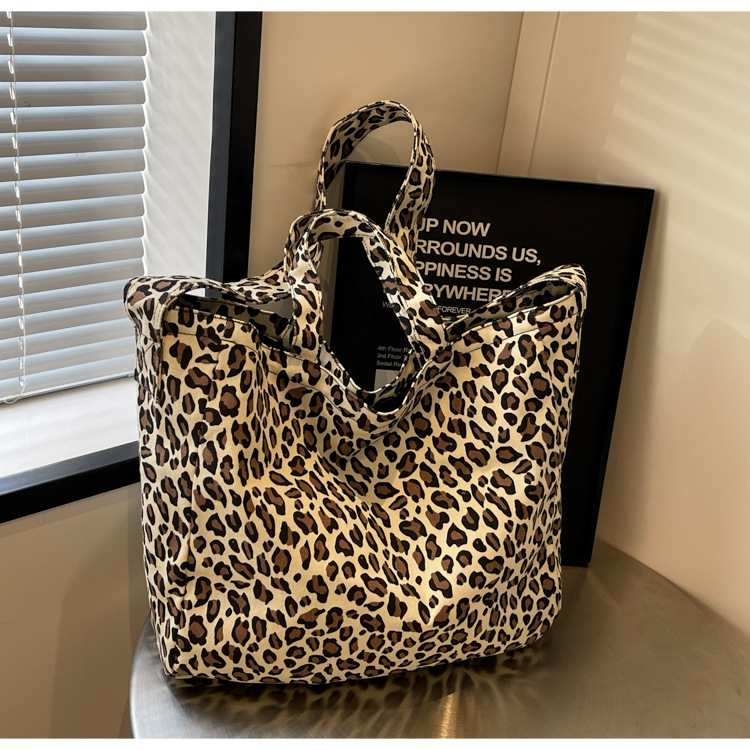 Leopard Print Tote Bag, Trendy Colour-blocking Shoulder Handbag_voghion.com